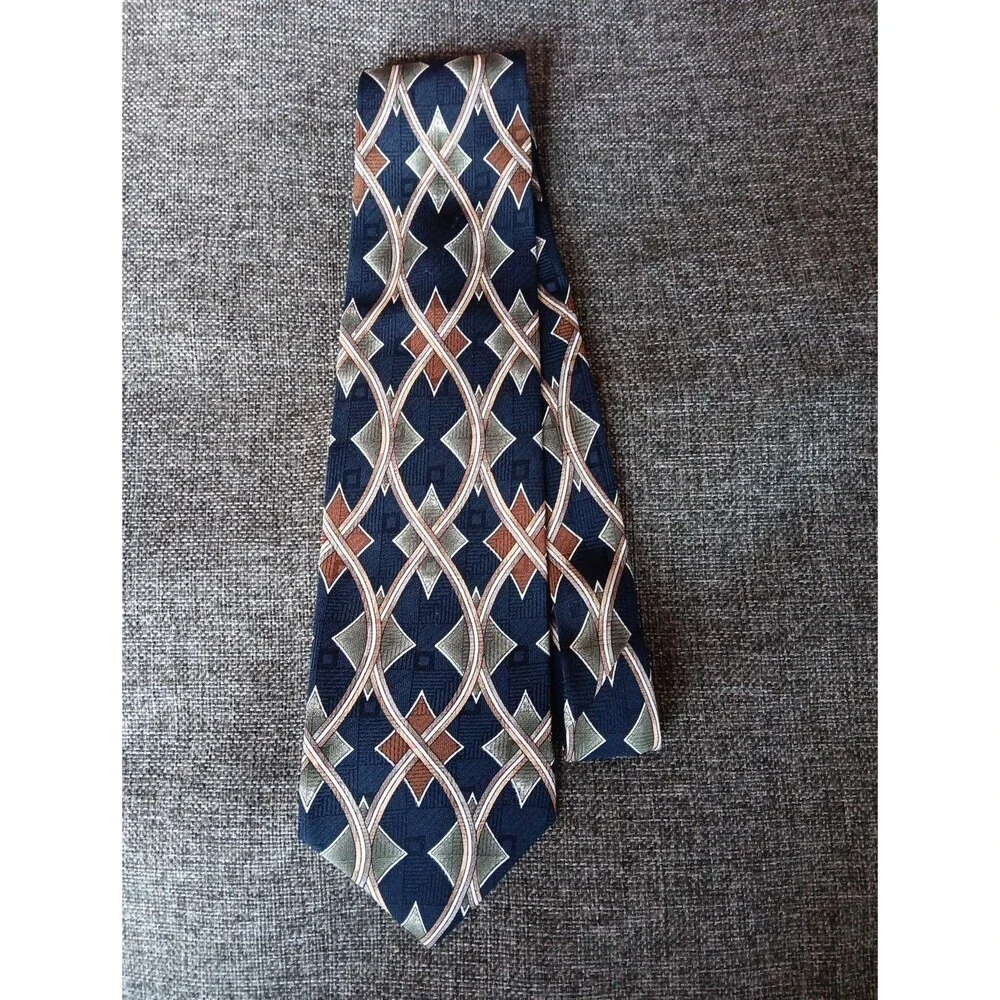Tie 70s 80s 90s Y2K Mens Stanley Blacker Silk Blue Green Beige 4 Wide 55 Long